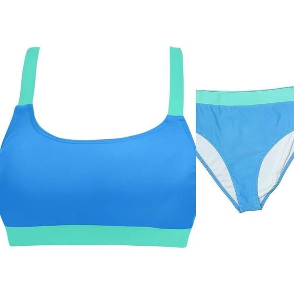 2 piece blue high waisted swimsuit size medium - Picture 1 of 7